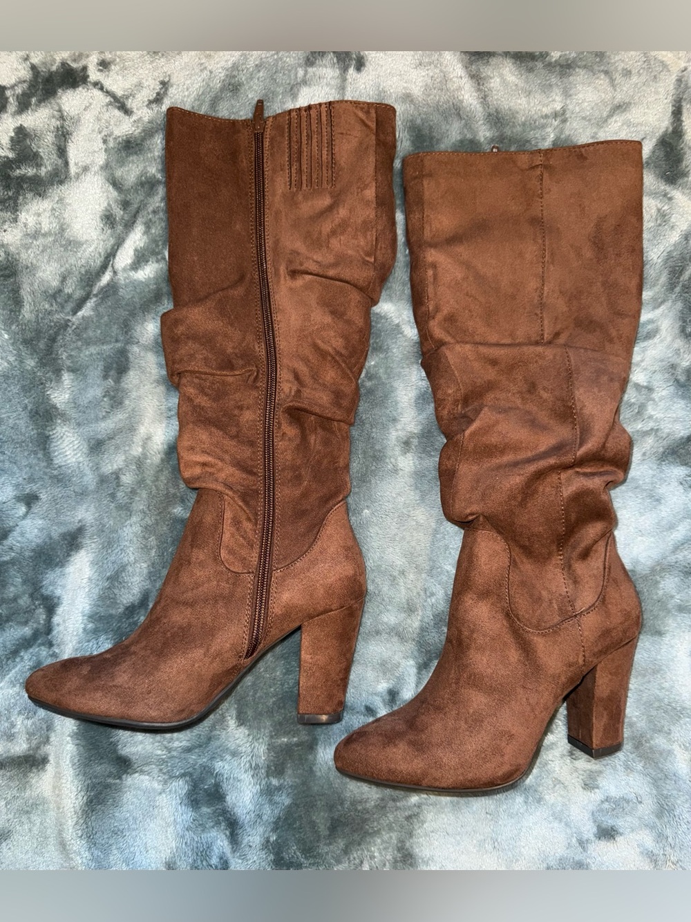 Y-Not Women's Brown Suede Mid-Calf Block Heel Boots